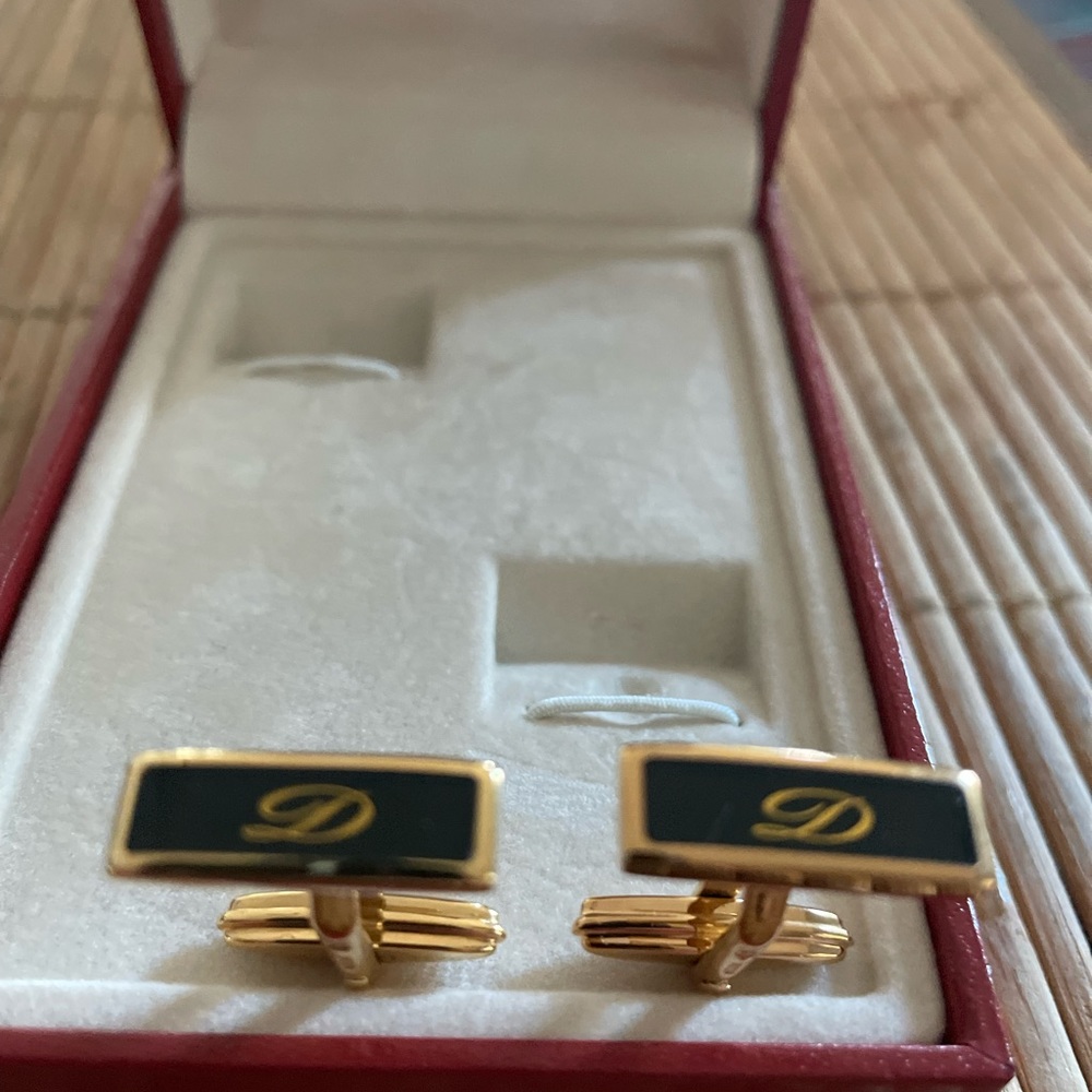 S.T. Dupont Cufflinks - Rectangle Shape Gold/Blac… - image 2